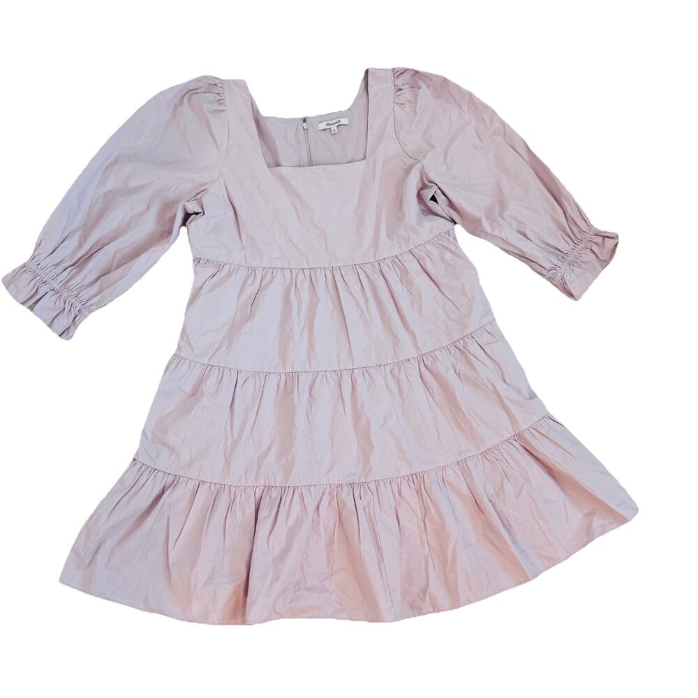 Madewell Pink Lilac Square Neck Tiered Poplin Baby Doll Dress Sz 12